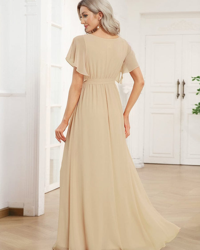 Natalia | A-Line V-Neck Flutter Sleeve Wedding Guest Dress