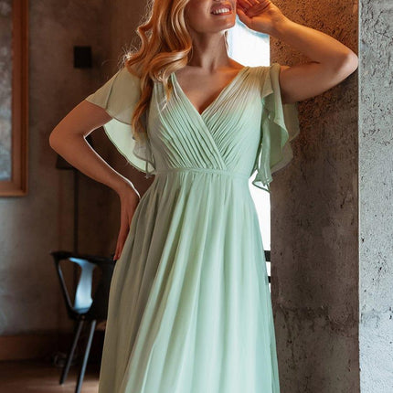 Natalia | A-Line V-Neck Flutter Sleeve Wedding Guest Dress