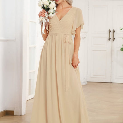 Natalia | A-Line V-Neck Flutter Sleeve Wedding Guest Dress