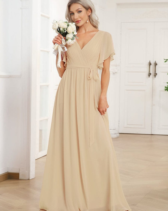 Natalia | A-Line V-Neck Flutter Sleeve Wedding Guest Dress