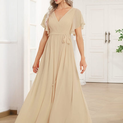 Natalia | A-Line V-Neck Flutter Sleeve Wedding Guest Dress