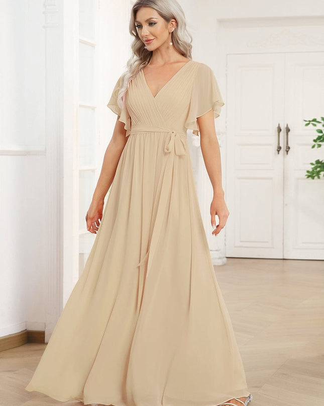 Natalia | A-Line V-Neck Flutter Sleeve Wedding Guest Dress