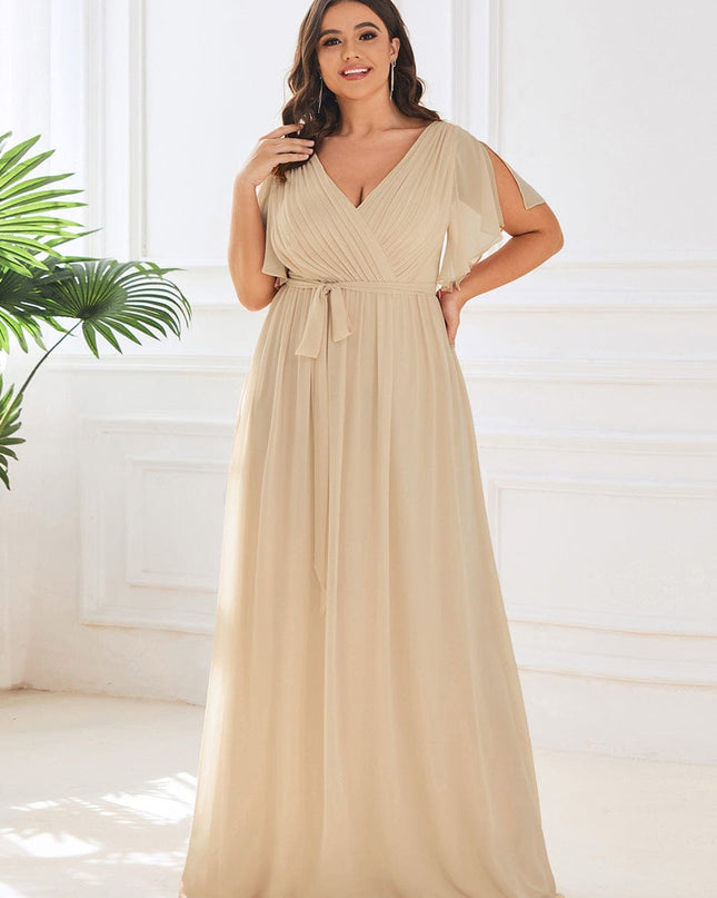 Natalia | A-Line V-Neck Flutter Sleeve Wedding Guest Dress