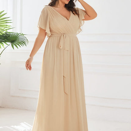 Natalia | A-Line V-Neck Flutter Sleeve Wedding Guest Dress