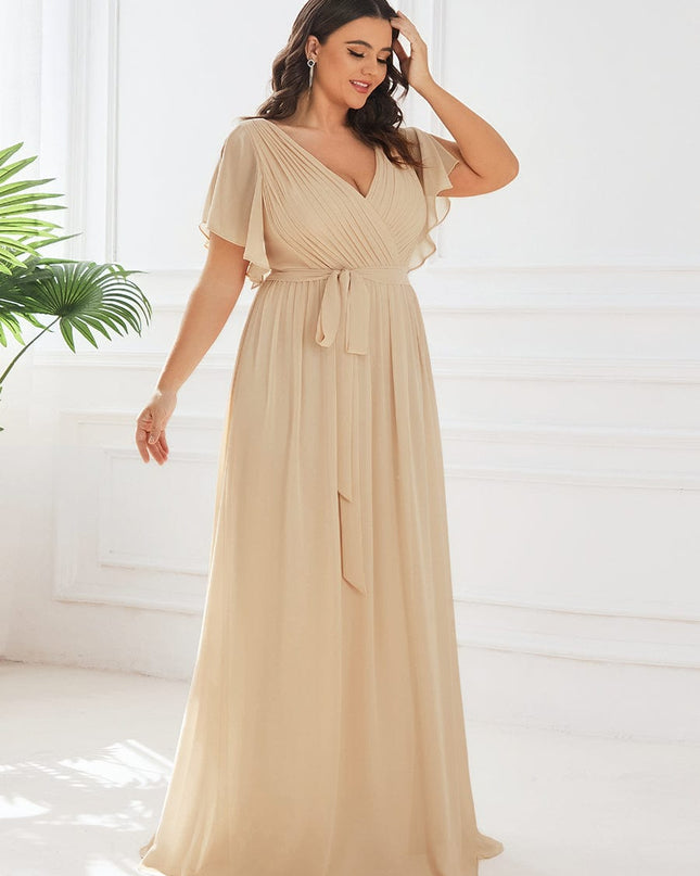 Natalia | A-Line V-Neck Flutter Sleeve Wedding Guest Dress