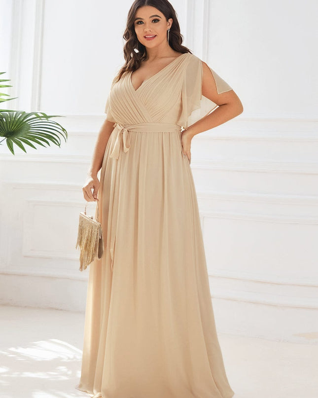 Natalia | A-Line V-Neck Flutter Sleeve Wedding Guest Dress