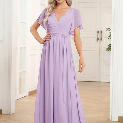 Natalia | A-Line V-Neck Flutter Sleeve Wedding Guest Dress