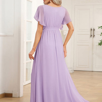Natalia | A-Line V-Neck Flutter Sleeve Wedding Guest Dress
