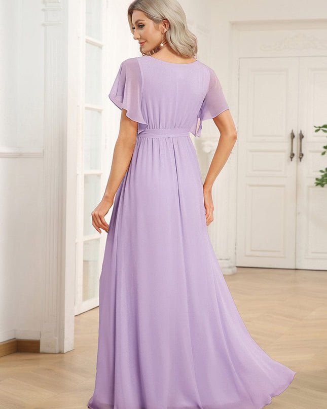 Natalia | A-Line V-Neck Flutter Sleeve Wedding Guest Dress