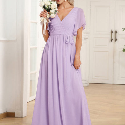 Natalia | A-Line V-Neck Flutter Sleeve Wedding Guest Dress