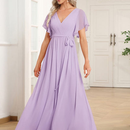 Natalia | A-Line V-Neck Flutter Sleeve Wedding Guest Dress