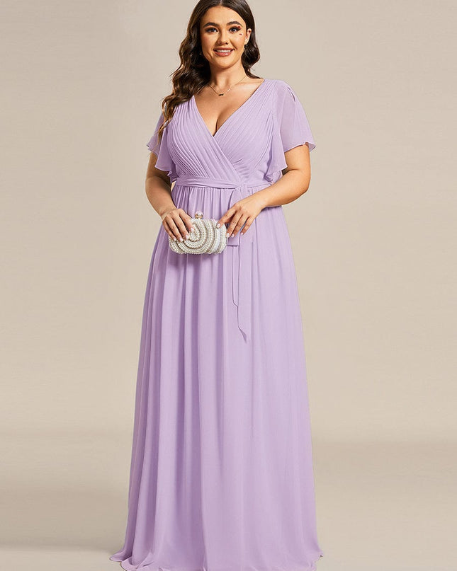 Natalia | A-Line V-Neck Flutter Sleeve Wedding Guest Dress