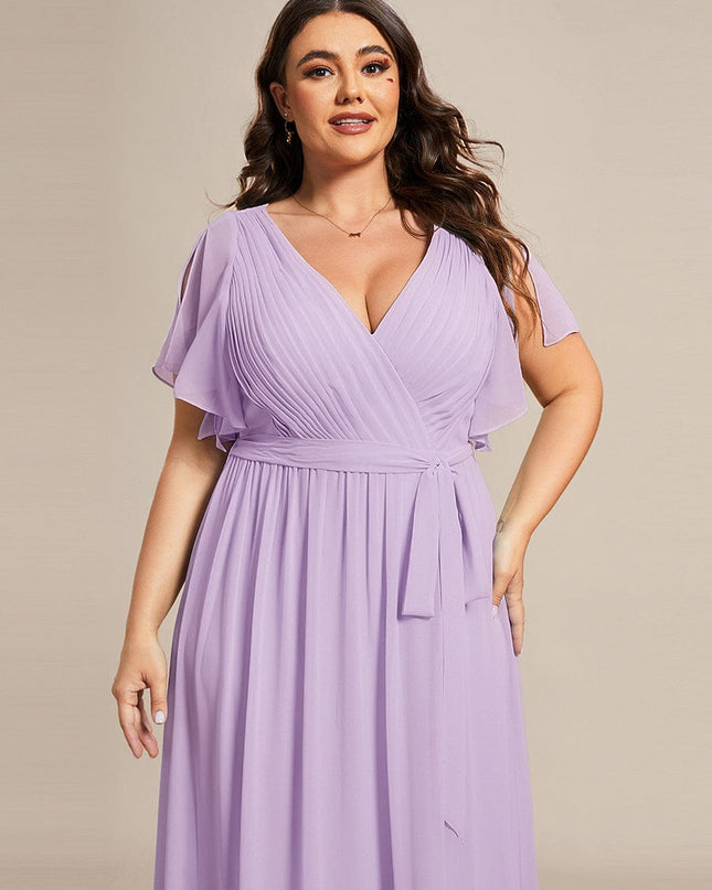 Natalia | A-Line V-Neck Flutter Sleeve Wedding Guest Dress