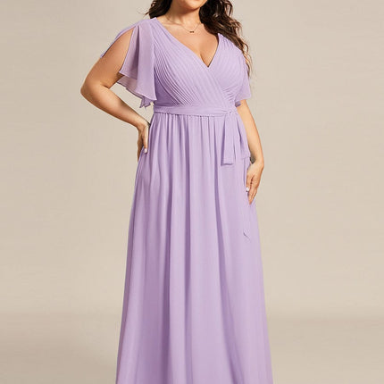 Natalia | A-Line V-Neck Flutter Sleeve Wedding Guest Dress