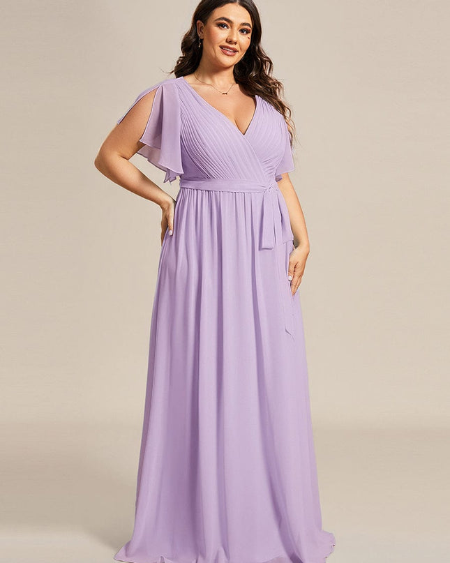 Natalia | A-Line V-Neck Flutter Sleeve Wedding Guest Dress