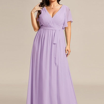 Natalia | A-Line V-Neck Flutter Sleeve Wedding Guest Dress