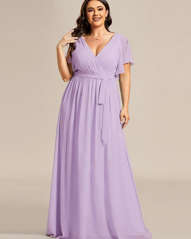 Natalia | A-Line V-Neck Flutter Sleeve Wedding Guest Dress