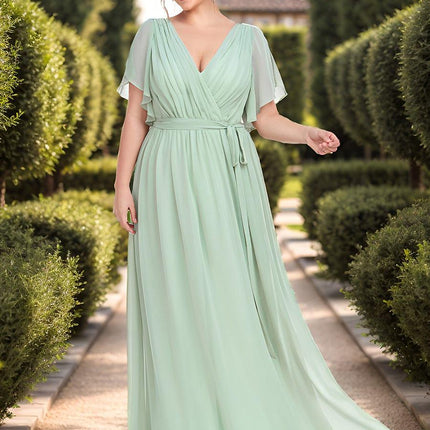 Natalia | A-Line V-Neck Flutter Sleeve Wedding Guest Dress