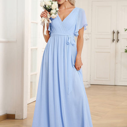 Natalia | A-Line V-Neck Flutter Sleeve Wedding Guest Dress