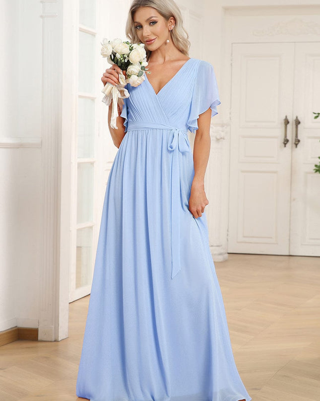 Natalia | A-Line V-Neck Flutter Sleeve Wedding Guest Dress