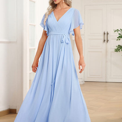 Natalia | A-Line V-Neck Flutter Sleeve Wedding Guest Dress