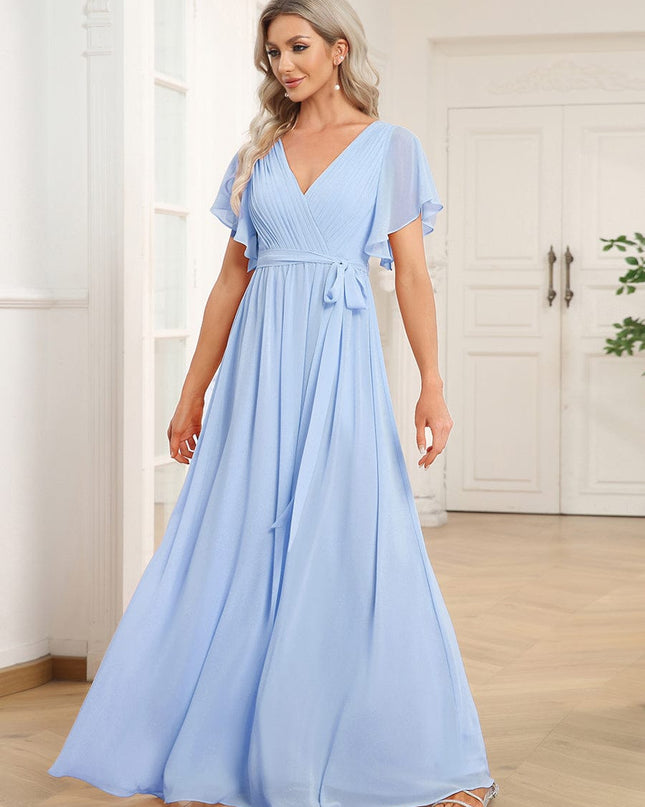 Natalia | A-Line V-Neck Flutter Sleeve Wedding Guest Dress