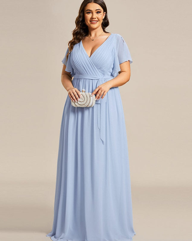 Natalia | A-Line V-Neck Flutter Sleeve Wedding Guest Dress