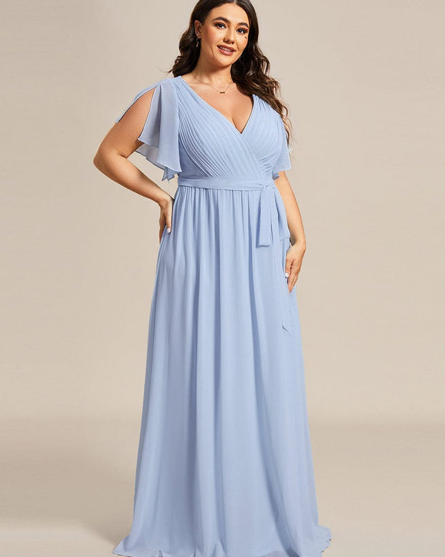 Natalia | A-Line V-Neck Flutter Sleeve Wedding Guest Dress
