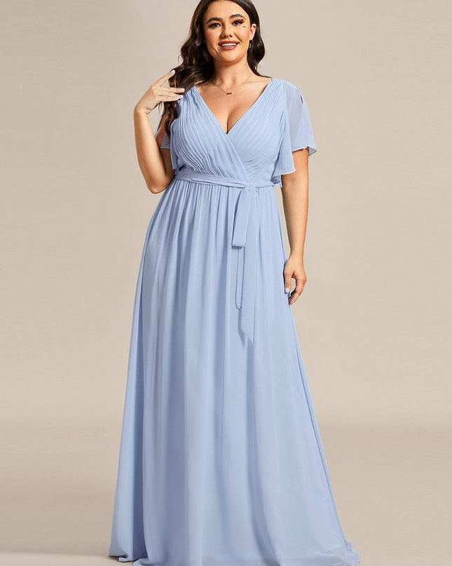 Natalia | A-Line V-Neck Flutter Sleeve Wedding Guest Dress