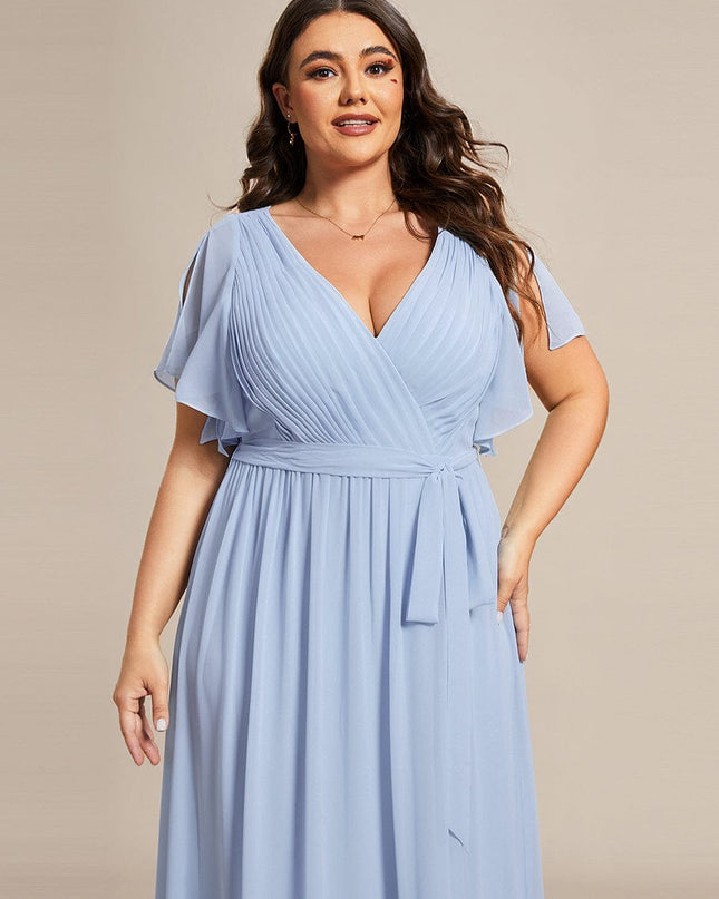 Natalia | A-Line V-Neck Flutter Sleeve Wedding Guest Dress