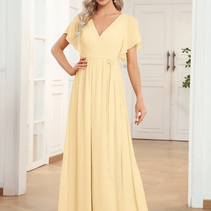 Natalia | A-Line V-Neck Flutter Sleeve Wedding Guest Dress