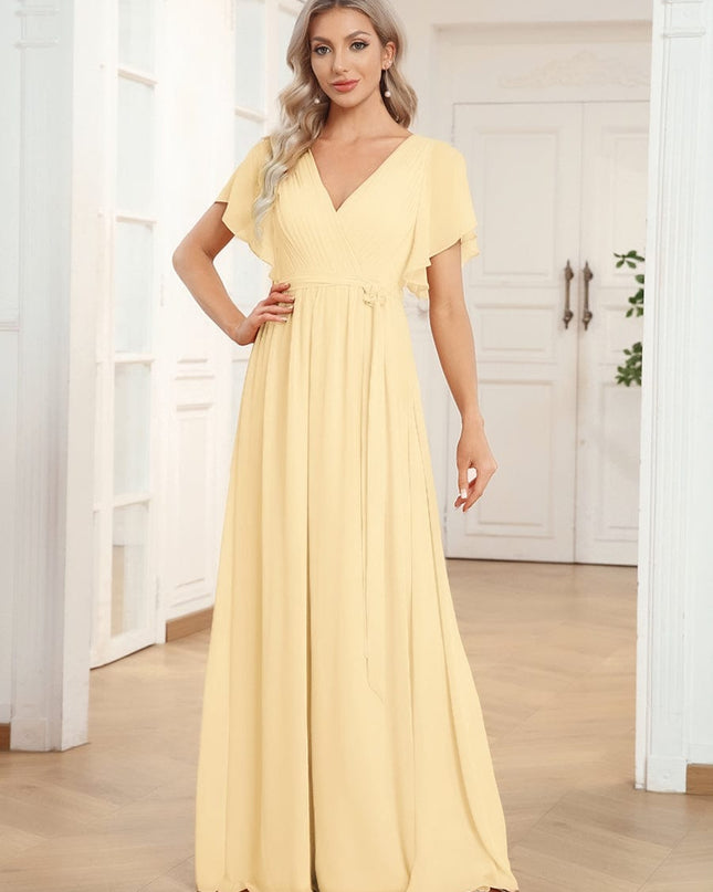 Natalia | A-Line V-Neck Flutter Sleeve Wedding Guest Dress