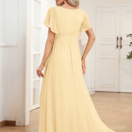 Natalia | A-Line V-Neck Flutter Sleeve Wedding Guest Dress