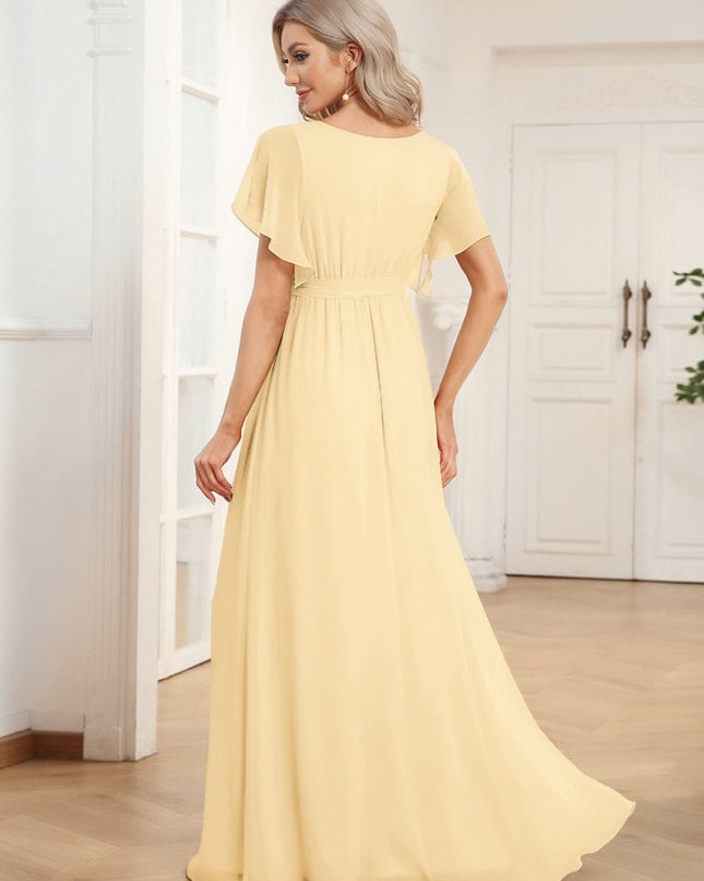 Natalia | A-Line V-Neck Flutter Sleeve Wedding Guest Dress