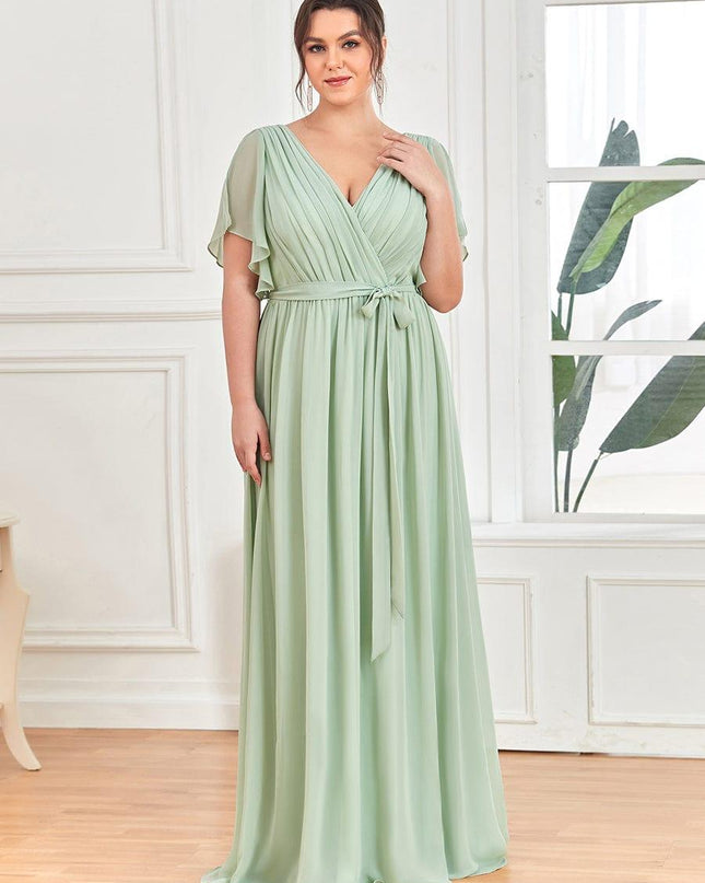 Natalia | A-Line V-Neck Flutter Sleeve Wedding Guest Dress