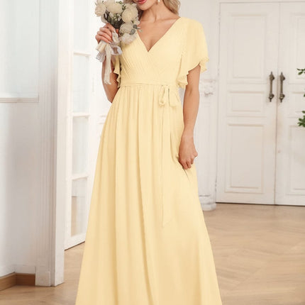 Natalia | A-Line V-Neck Flutter Sleeve Wedding Guest Dress