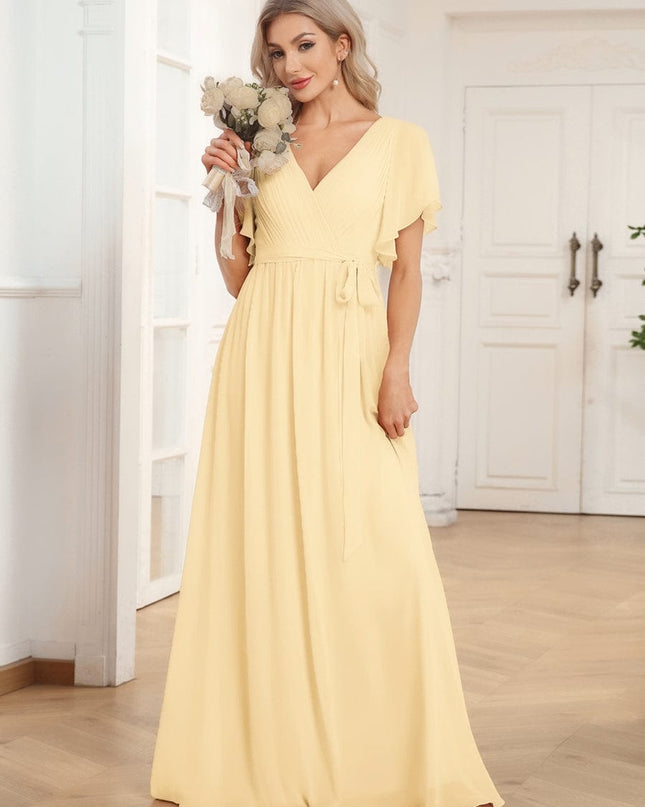 Natalia | A-Line V-Neck Flutter Sleeve Wedding Guest Dress