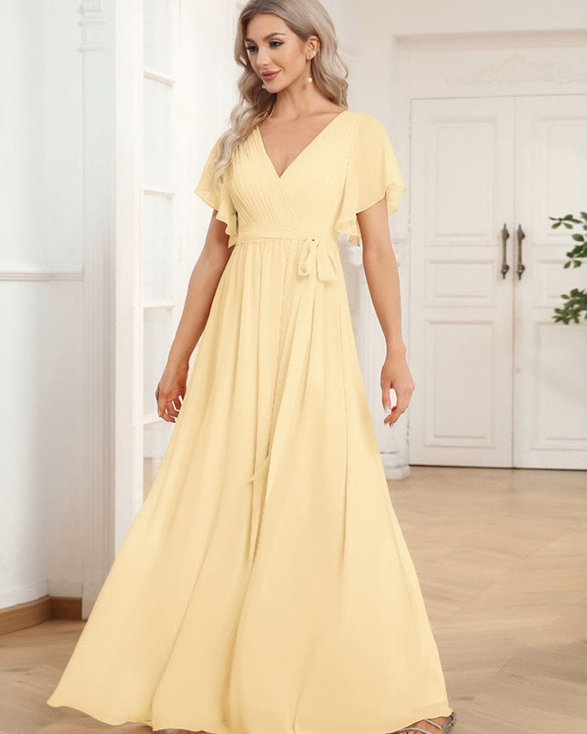 Natalia | A-Line V-Neck Flutter Sleeve Wedding Guest Dress