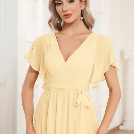 Natalia | A-Line V-Neck Flutter Sleeve Wedding Guest Dress