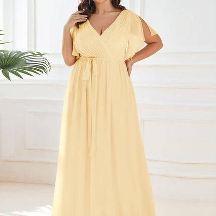 Natalia | A-Line V-Neck Flutter Sleeve Wedding Guest Dress