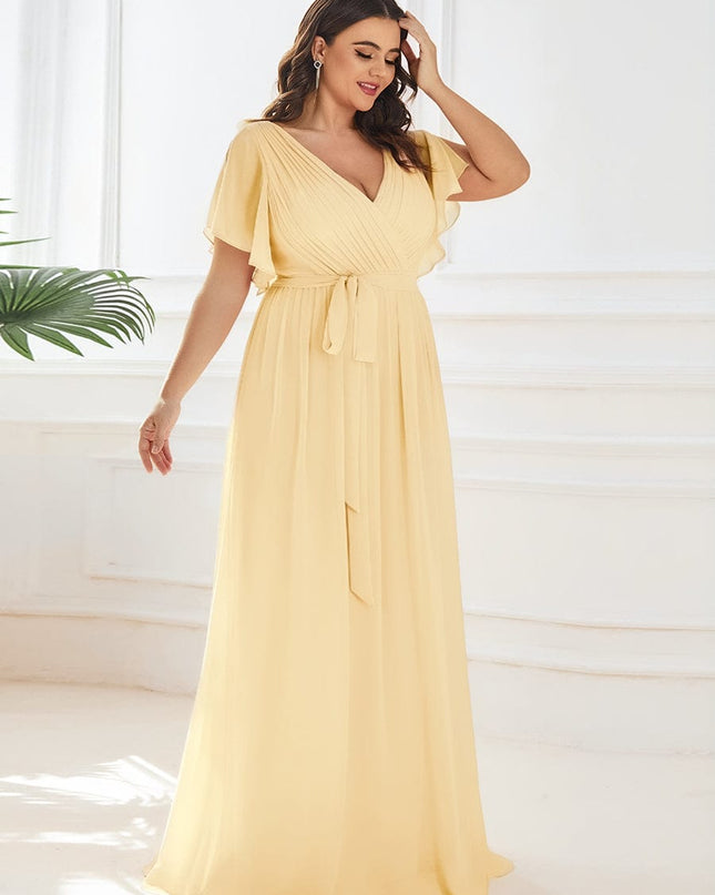 Natalia | A-Line V-Neck Flutter Sleeve Wedding Guest Dress