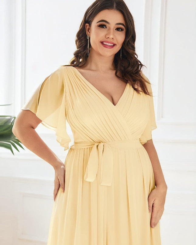 Natalia | A-Line V-Neck Flutter Sleeve Wedding Guest Dress