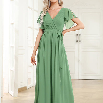 Natalia | A-Line V-Neck Flutter Sleeve Wedding Guest Dress
