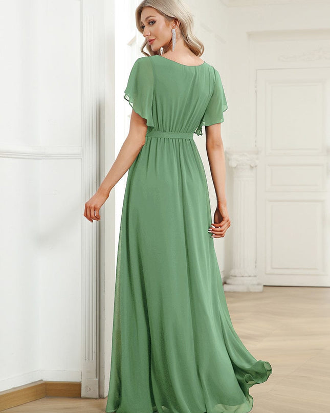 Natalia | A-Line V-Neck Flutter Sleeve Wedding Guest Dress