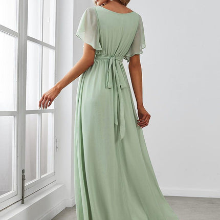 Natalia | A-Line V-Neck Flutter Sleeve Wedding Guest Dress