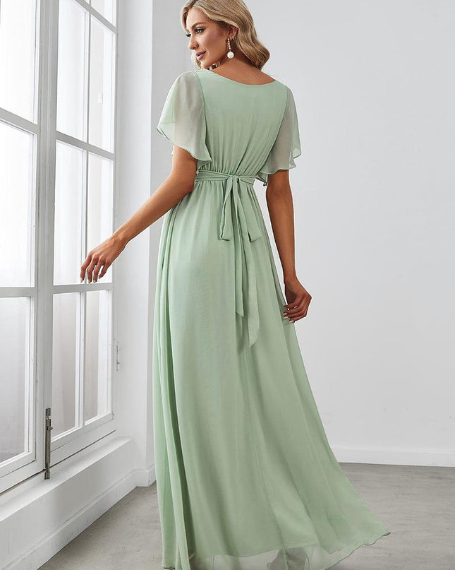Natalia | A-Line V-Neck Flutter Sleeve Wedding Guest Dress