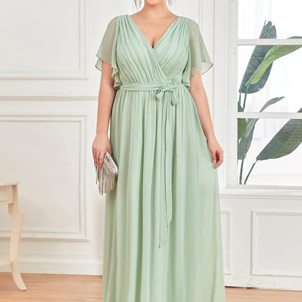 Natalia | A-Line V-Neck Flutter Sleeve Wedding Guest Dress