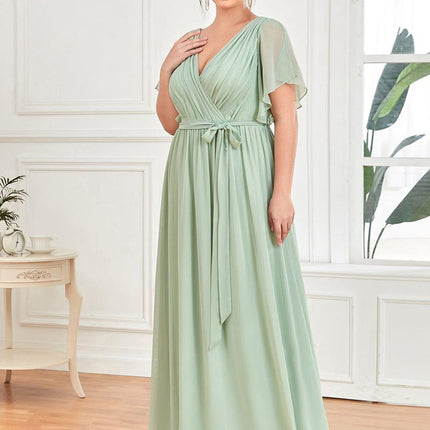 Natalia | A-Line V-Neck Flutter Sleeve Wedding Guest Dress
