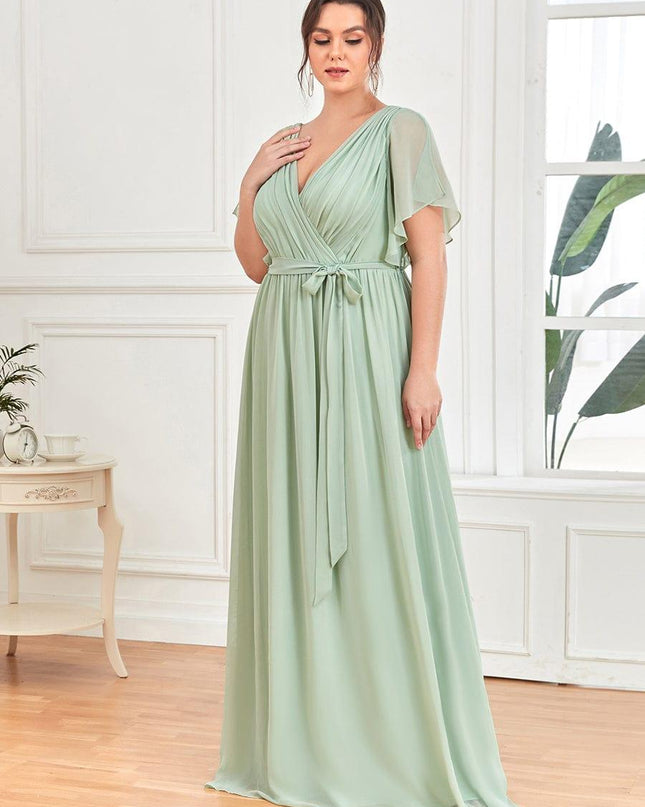 Natalia | A-Line V-Neck Flutter Sleeve Wedding Guest Dress