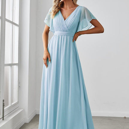 Natalia | A-Line V-Neck Flutter Sleeve Wedding Guest Dress